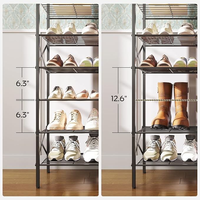 YATINEY 6-Tier Shoe Rack, Shoe Storage Organizer for Closet, Free Standing Shoe Organizer with Metal Mesh Shelves, 24 Pairs of Shoes, Rustic Brown and Black SS06BR