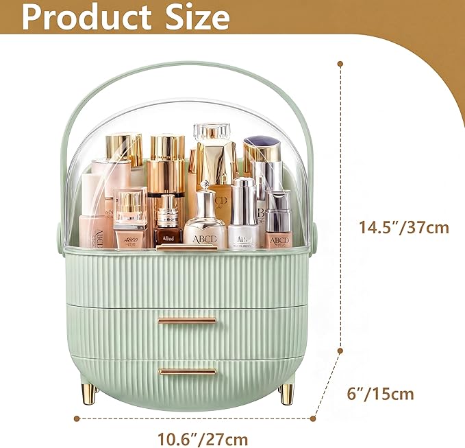 NestOrganix Makeup Organizer Skincare Organizers With Drawers | Cosmetic Display Cases with Transparent Cover, Skincare Organizers for Bathroom Countertop, Bedroom Vanity Desk, Green