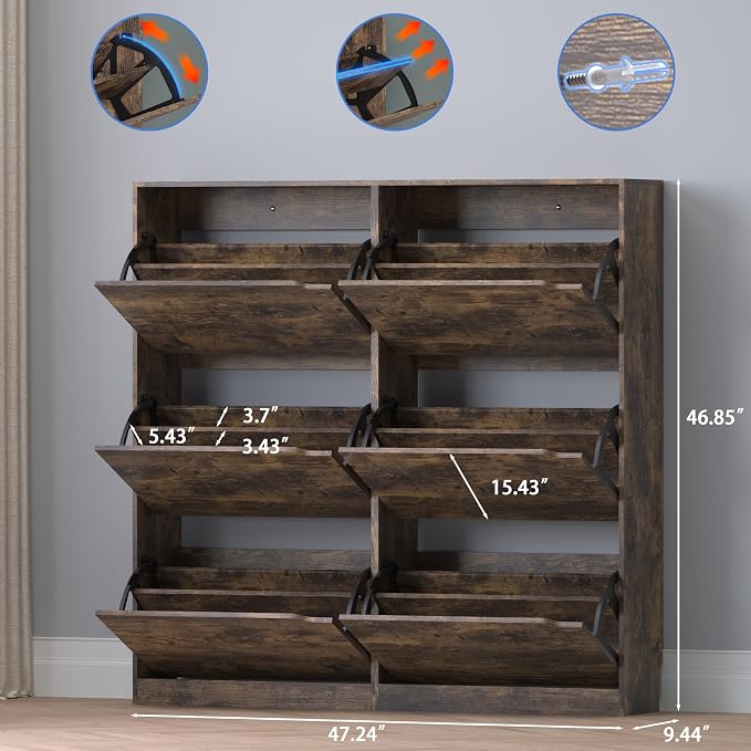 BORNOON Shoe Cabinet with 6 Flip Drawers, Slim Narrow Shoe Storage Cabinet, Freestanding Shoe Organizer for Entryway, Hallway, Foyer
