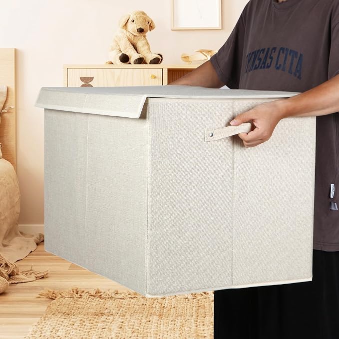 122L Large Toy Box Chest Storage with Lid, Collapsible Kids Toy Storage | Toy Chest with with Removable Divider for Kids, Boys, Girls, Nursery, Living Room, Bedroom, 26"x17" x17" (Linen Beige)