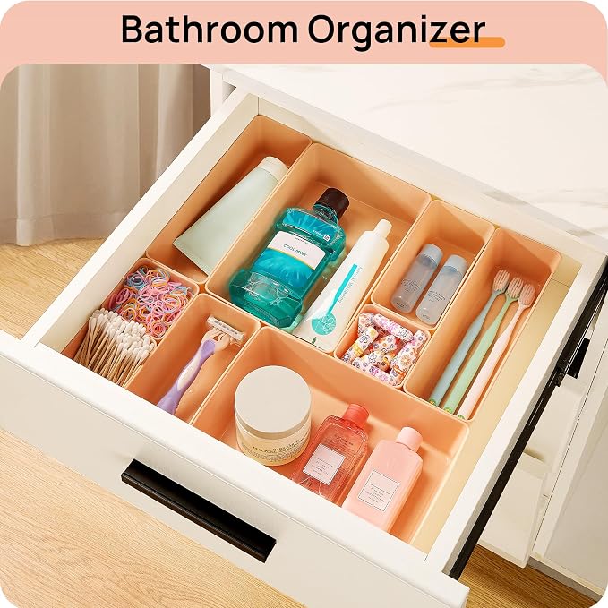 Vtopmart 25 Pack Plastic Drawer Organizers with Non-slip Rubber Pads | 4-Size Versatile Makeup Organizer, Storage Containers Small Bins for Makeup, Jewelries, Bedroom, Kitchen Utensils and Office