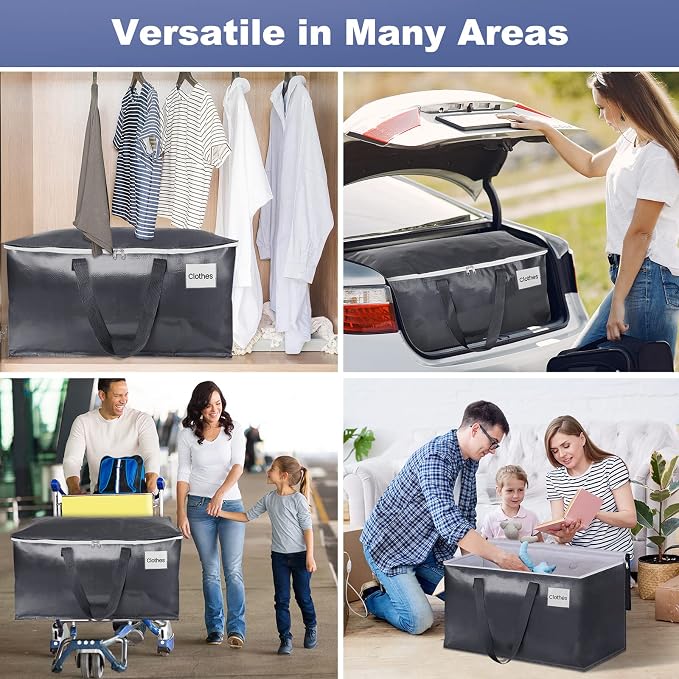 StorageRight Heavy Duty Moving Boxes-Moving Bags with Zipper, Reinforced Handles and Tag Pocket-Collapsible Moving Supplies-Totes for Storage Great for Moving, Storage and Travel 93L(Gray-6 Pack)