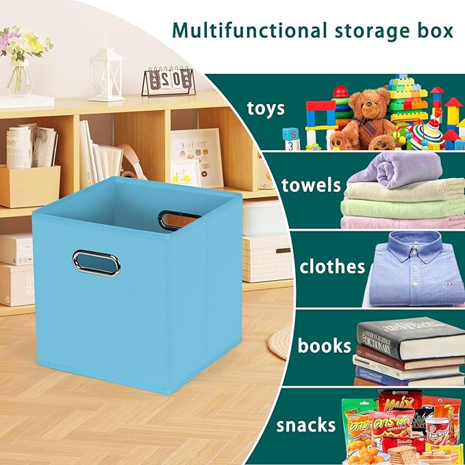 Black Foldable Storage Cubes Bins, Fabric Storage Box Cubes Organizer Baskets with Dual Handles for Home Organizer,Set of 3,(Blue)