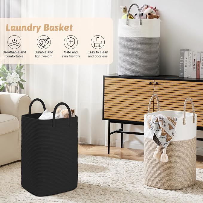 Artfeel Laundry Basket,Woven Cotton Rope Laundry Hamper,100L Versatile Storage for Dirty Clothes,Baby Toys,and Blankets in Bathroom, Nursery,and Living Room