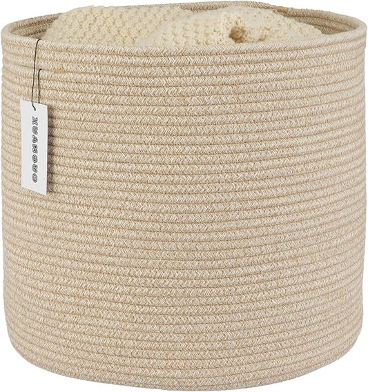 XUANGUO Cotton Rope Basket For Girls Boys Kids 16”X14” | Baby Laundry Baskets, Blanket Basket, Nursery Bin; Round Woven Basket Organizer for Toy Storage, Blankets, Shoes and Clothes