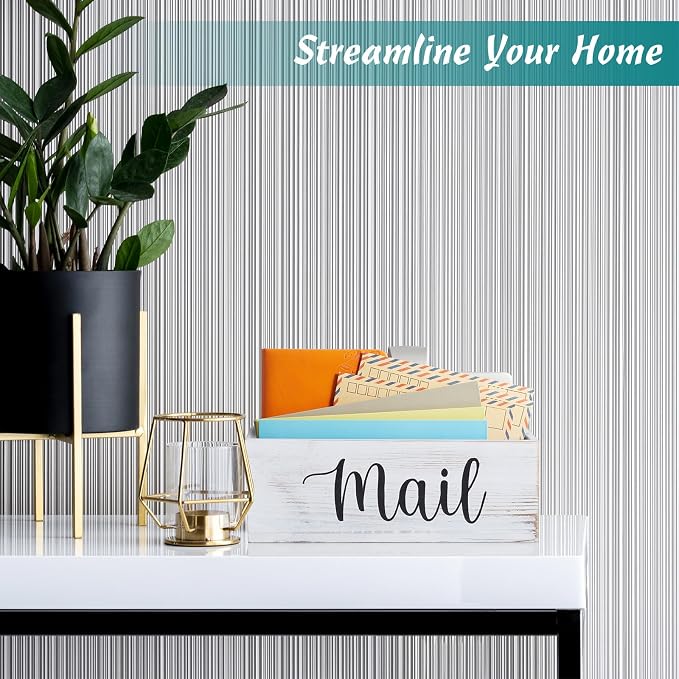 DRASTAR Mail Organizer Countertop, Mail Holder Wall Mount, Retro White Mail Sorter Organizer, Envelope Holder for Home Office