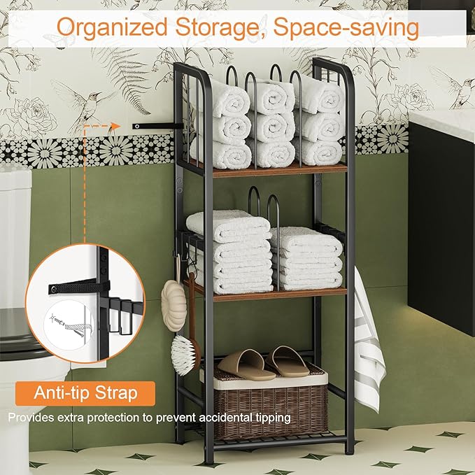 Snughome Towel Rack Free Standing 3-Tier M-Shaped Detachable Dividers, Metal Towel Storage Shelf for Bathroom, Pool Towel Rack Holder, Space-Saving Storage Organizer, Modern Bath Towel Storage Holder