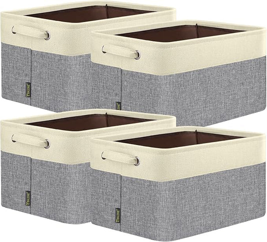 BALEINE 4 Pack Fabric Closet Storage Bins for Shelves, Linen Closet Organizers and Storage, Decorative Baskets for Organizing, Shelf, Clothes, Home, Office (Grey, 17''x13''x10.5'')