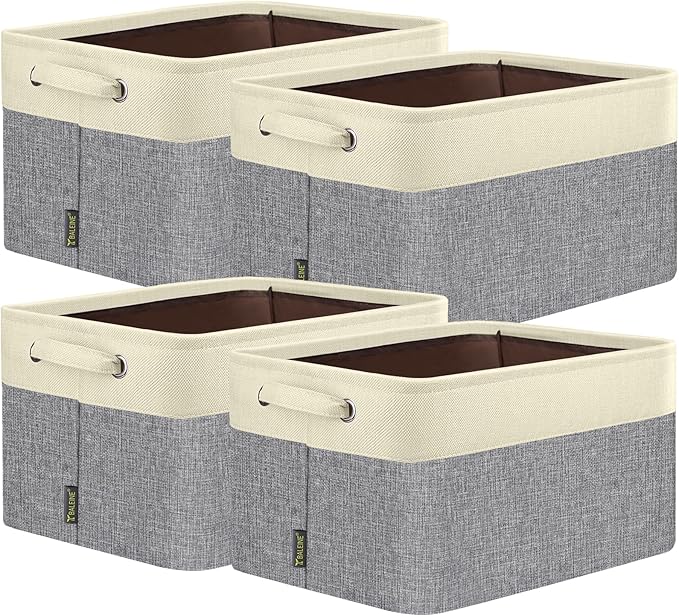 BALEINE 4 Pack Fabric Closet Storage Bins for Shelves, Linen Closet Organizers and Storage, Decorative Baskets for Organizing, Shelf, Clothes, Home, Office (Grey, 15"x11"x9.5")