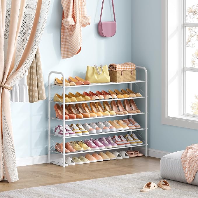 Hoctieon 5 Tier Shoe Rack for Closet, Durable Mesh Style Shoe Rack, Entryway Shoe Shelf, Shoe Storage Organizer for Hallway, Bedroom, Living Room, Wardrobe, White