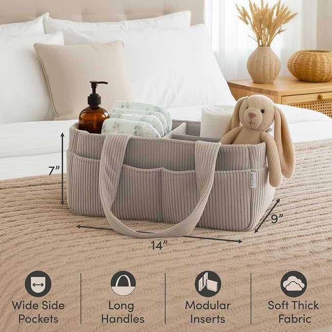 PUTSKA Baby Diaper Caddy Organizer, Nursery Basket, Gray Corduroy
