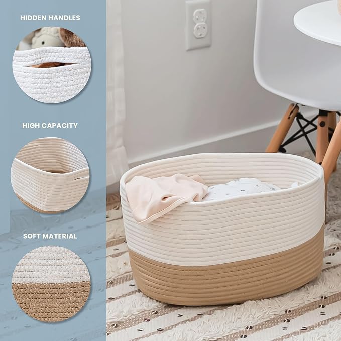 OrganiHaus Cotton Rope Basket for Shelf Storage, 15x9x10 | Handwoven; a toy bin and organizer for towels, books, or blankets; fits nursery, playroom, or bedroom decor