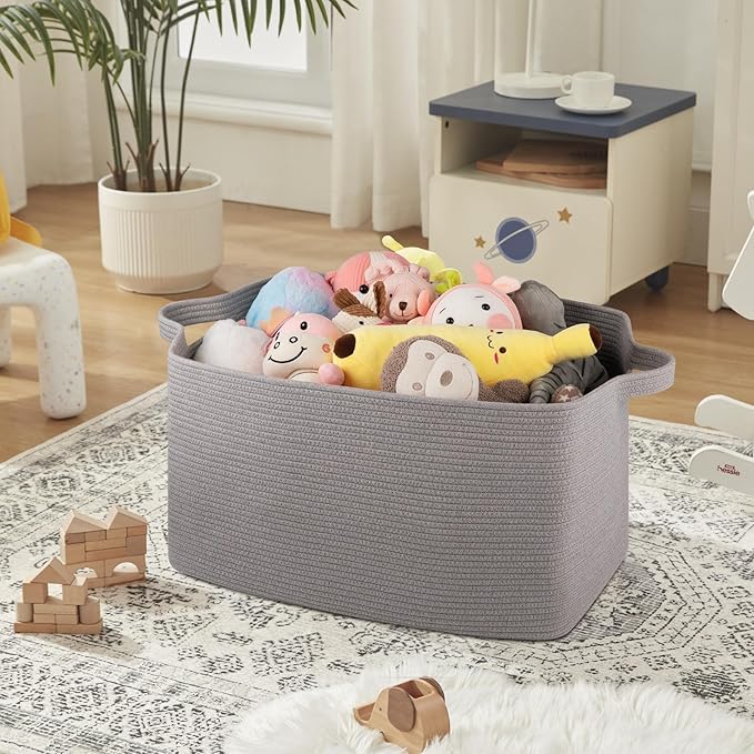 OIASKET Extra Large Blanket Basket, 24" x 16.9" x 14.2" Woven Storage Basket for Living Room, Rectangle Nursery Blanket Storage for Toys, Towels, Dirty Clothes (Light Grey)