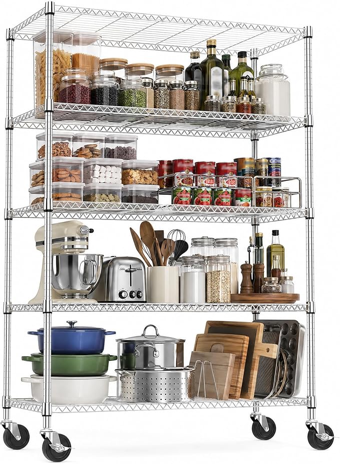 M MZG 5-Shelf Heavy Duty Garage Shelving Wire Adjustable Storage Rack for Kitchen Laundry Bathroom Pantry 1750 lbs Capacity Silver 17.7 x 47.3 x 75.6 Inch