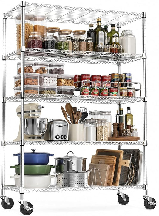 M MZG 5-Shelf Heavy Duty Garage Shelving Wire Adjustable Storage Rack for Kitchen Laundry Bathroom Pantry 1750 lbs Capacity Silver 17.7 x 47.3 x 75.6 Inch