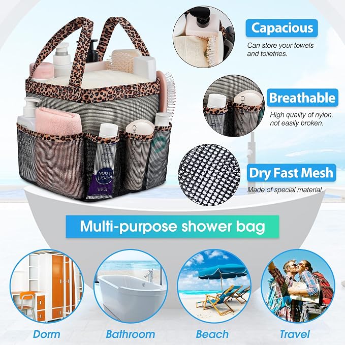 Mesh Shower Caddy Portable - 9 Pockets for College Dorm Room Essential | Large Capacity Mesh Shower Caddy with 9 Pockets, Portable Hanging Toiletry Bag for College Dorm, Gym, Camping and Beach