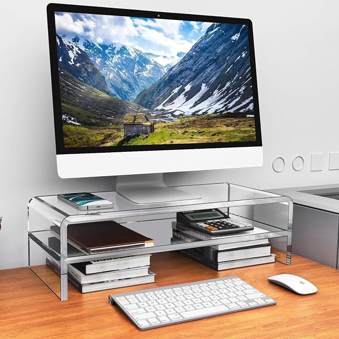 Egchi Acrylic Monitor Stand, 2 Tiers Computer Monitor Riser(20x8x5.5 Inch), Monitor Riser/Computer Stand for Home,Office,Business,PC Desk Stand for Keyboard Storage& Multi-Media Laptop Printer Screen | Computer Stand for Home,Office,Business,PC Desk St...