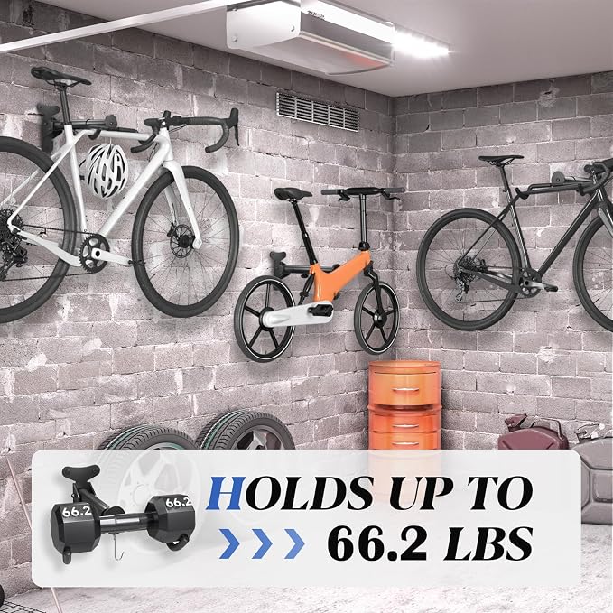 Goovilla Bike Wall Mount Hanger for Mountain/Road/Hybrid Bikes,1Pack Black | Adjustable - Space Saving Horizontal Bicycle Rack | Secure Home Garage Storage with Easy Installation | Cycling Holder Hook