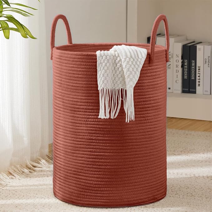 YOUDENOVA Cotton Rope Laundry Hamper Basket, 58L Blanket Basket for Nursery | Large Woven Laundry Hamper with Sturdy Handles, Collapsible Home Decor Laundry Basket for Laundry, Clothes, Toys in Bedroom