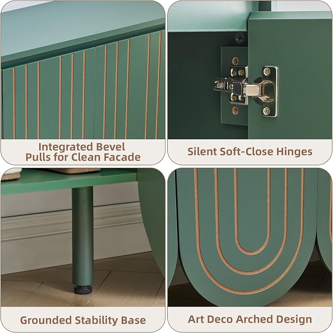 47" Large Shoe Cabinet for Entryway, Shoe Storage Cabinet with Adjustable Shelves, Mid-Century Modern Wooden Shoe Organizer with 3 Arched Doors, Extra Deep Shoe Rack for Sneakers & Boots (Green)