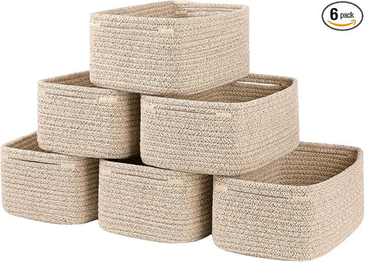 OIASKET 6 Pack Small Storage Baskets for Shelves, Basket for Organizing | Baskets for Towel, Cute Decorative Storage Bins, Organizer Basket for Gifts Empty, 11.8''Lx7.8''Wx4.7''H-Brown