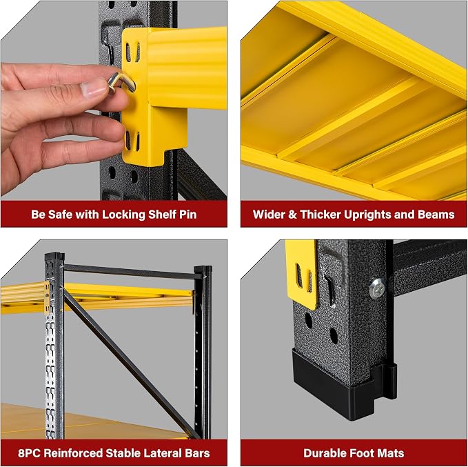 5000LBS Heavy Duty Garage Shelving Units,60" Wide & Deep Storage Shelves,Yellow Metal Garage Shelves,Large Storage Rack,Steel Shelf,Industrial Shelving for Shop,Warehouse,60" W x 24" D x 70" H