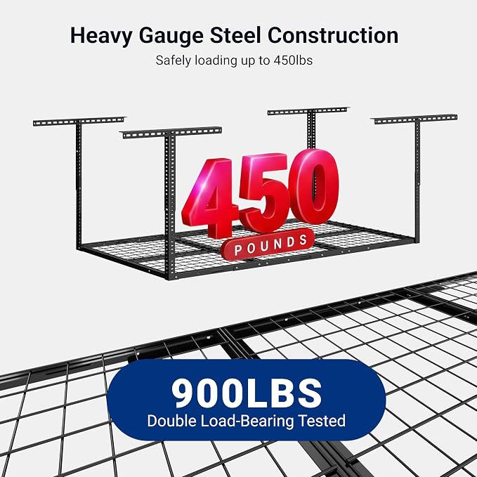 FLEXIMOUNTS 3x6 Overhead Garage Storage Adjustable Ceiling Rack, Black | 450lbs Weight Capacity, 22"-40" Adjustable Organization System, Heavy-Duty Metal Ceiling Racks, Classic Series