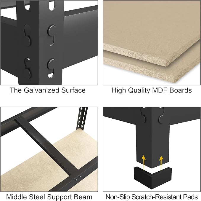 PrimeZone 71"H Storage Shelves, 5 Tier Adjustable Metal Shelf, 2 PCS, Black | 35.5"W x 15.75"D x 71"H, Heavy Duty Metal Connectors, FSC Wood Board, Easy Assembly, Standing Rack for Warehouse, Basement