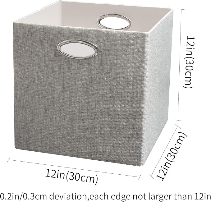 Posprica Storage Cubes, 12×12 Collapsible Storage Basket Bins,Heavy Duty Fabric Containers, 4pcs, Sliver Grey