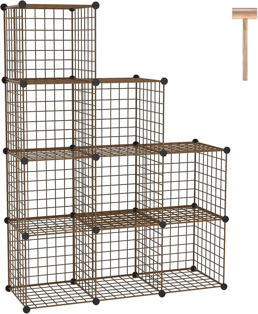 C&AHOME Wire Cube Storage, 9 - Cube Organizer Metal C Grids,Shelves, Brown | Modular Shelves Units, Closet Organizer, Storage Bins Shelving, Ideal for Home, Office, Living Room
