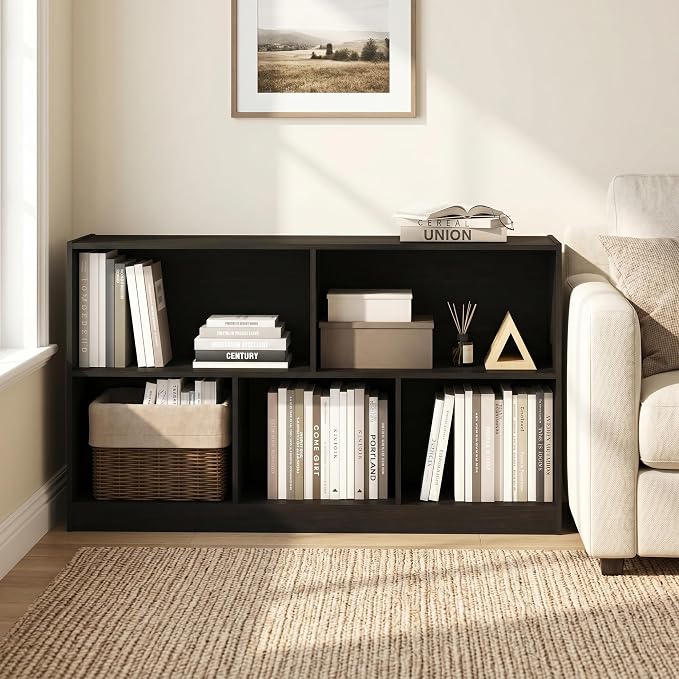 5-Cube Bookshelf, Horizontal Bookcase, Cube Storage Organizer & Book Shelf, 10.9 x 47.2 x 23.6, for Home Office, Living Room, Bedroom, Espresso