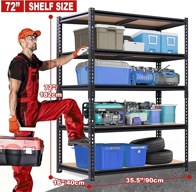 Garage Storage Shelves, 72''H Shelving Units and Storage, 2400 LBS Heavy Duty Shelving, Metal Garage Shelves for for Basement, Warehouse, Pantry, Closet, Kitchen