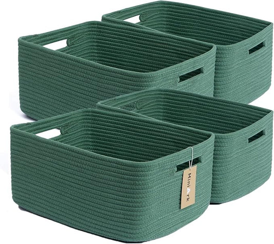 MiniArk Large Storage Baskets for Organizing, 17 x 13 x 7.5” Closet Shelf Baskets for Clothes Blanket Towels, Baby Nursery, Toy Bins Box, Woven Rope Baskets, 4 Packs Green
