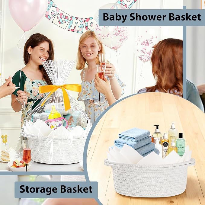 woric Small Woven Gift Basket Storage Baskets Picnic Baskets | Cotton Rope Basket; Includes Gift Bag, Card, Ribbon & Tissue Paper; for Gifts, Storage, Baby Shower, Wedding, Graduation