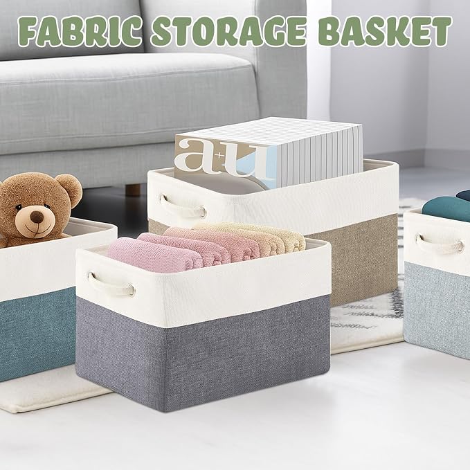 Geiserailie 6 Pcs 15 x 11 x 9.5 Inch Cube Storage Bins Fabric Storage Organizer Bins Foldable Cube Baskets with Sturdy Carry Handles Wicker Baskets for Home (Morandi Colors)