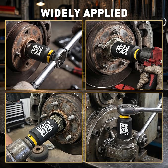 32 mm Socket 1/2" Drive Deep Impact Socket, Metric 6 Point 1/2-inch Drive Impact Axle Nut Sockets, CR-MO Nut Socket Set, Tools for Easy Removal of Axle Shaft Nuts
