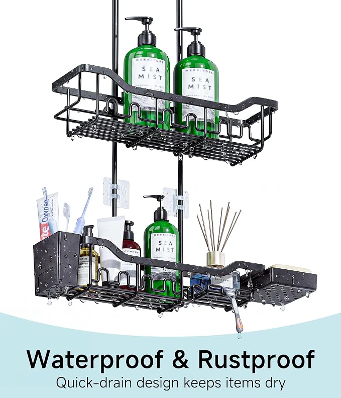 Shower Caddy Hanging Over the Door, Upgraded Extended Length Shower Organizer, 3 Tier Rustproof Bathroom Rack with Hooks Soap Holder