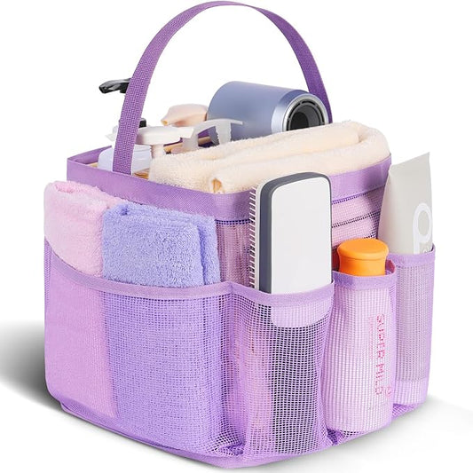 EUDELE Mesh Shower Caddy Portable for College Dorm Room Essentials,Portable Shower Caddy Dorm with 9-Pocket Large Capacity, Shower Bag for Beach, Swimming, Gym, Travel essentials, Purple