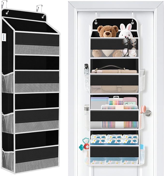 Over The Door Organizer Storage Large Capacity Hanging Bedroom Storage | 4 Shelves, 40 LB Capacity, Foldable Mesh Design, Clear Window, Sturdy, Large Storage Organizer for Nursery, Pantry & Closet