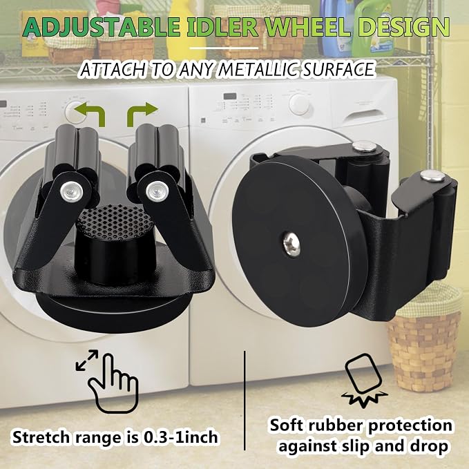 ULIBERMAGNET Magnetic Mop Broom Holder,Heavy Duty Movable Magnetic Broom Holder Rack,Anti-slip Wall Mounted Utility Storage Mop Shovel Gripper Hanger for Garage, Kitchen, Laundry, Garden(2 Pack/Black)