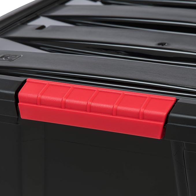 IRIS USA 6-Pack 54 Quart Storage Bins with Lids, Black | Black finish conceals stored items. Perfect for moving, blankets, clothing, and garage storage. Nestable design saves space