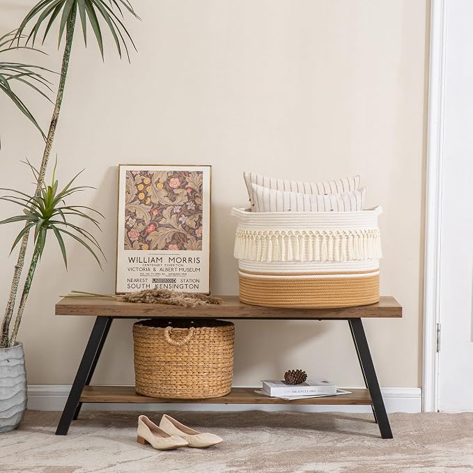 KAKAMAY Large Blanket Basket with Handles, Storage Basket for Living Room | Extra Large Capacity | Natural Cotton Rope | Blanket Storage | Woven Storage Basket | Stuffed Animal Storage | Laundry Basket