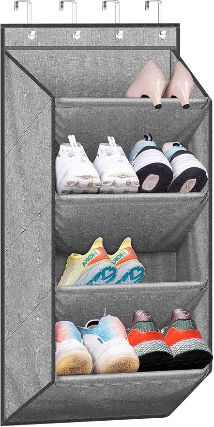 SLEEPING LAMB Over the Door Shoe Organizer for Closet, Short Hanging Shoe Rack with Large Deep Pockets, Narrow Door Sneaker Storage for Boots in RV, Dorm, Grey