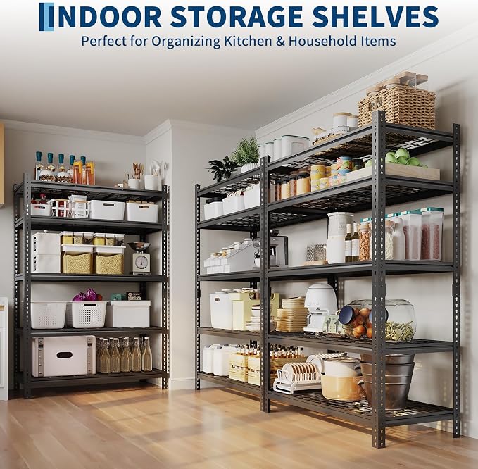 Heavy Duty Metal Storage Shelves - 5-Tier Adjustable Shelving Unit with 2500 LBS Load Capacity for Garage, Pantry, Basement, Bathroom, Laundry Room Organizer, 36" Long x 16" Wide x 72" High