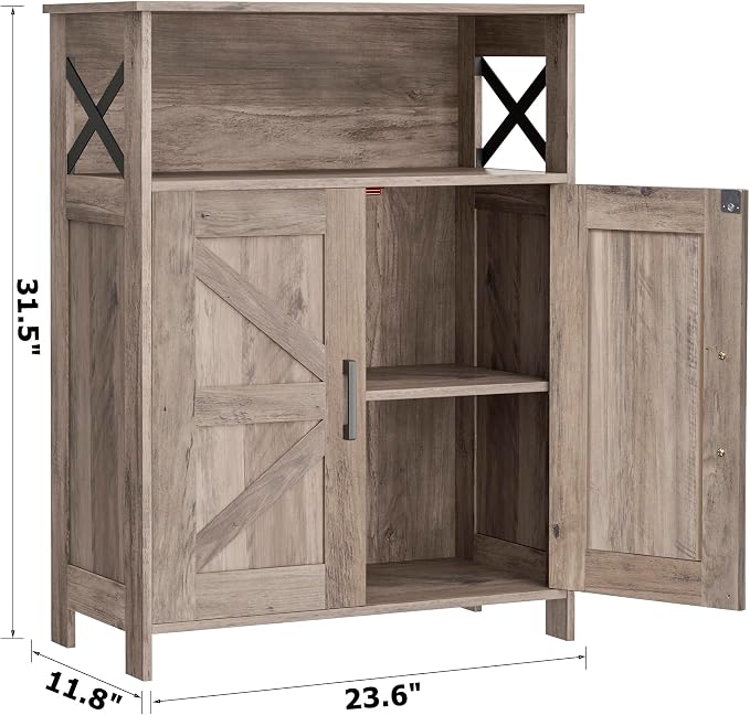 Homhedy Farmhouse Bathroom Storage Cabinet with Doors, Small Floor Cabinet | Toilet Paper Cabinet with Adjustable Shelf, Freestanding Storage Cabinet for Kitchen/Laundry/Living Room, 24"W, Greige