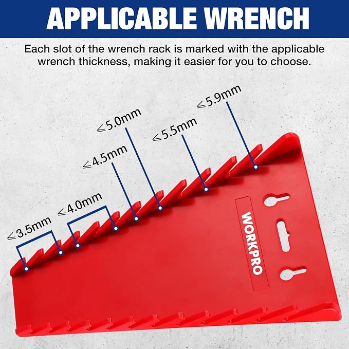WORKPRO 2-Pack Magnetic Wrench Organizer, 12-Piece Wrench Holder Set | for Tool Box Drawer, Wrench Rack Tool Trays SAE (1/4" - 15/16") and Metric (6mm-24mm)