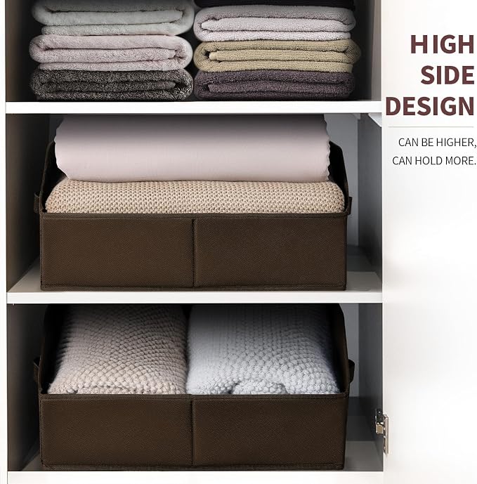 Homsorout Closet Baskets for Shelves Trapezoid - Decorative Storage Baskets with Handle, Closet Bins for Organization, Shelf Storage Bins for Clothes, Books, Home, Office, 3 Pack, Brown