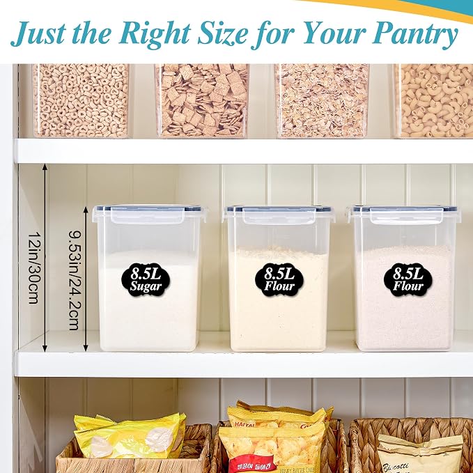 Vtopmart 8.5L Extra Large Flour Sugar Storage Containers, 2 PCS, Black | Each for 10 lbs Flour, Airtight Seal, BPA Free, Food Grade Material, Dishwasher Safe (Not Lids)