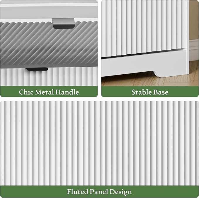Xixini Shoe Storage Cabinet for Entryway with 3 Flip Drawers, Hidden Slim Wood Shoe Organizer with Modern Fluted Panel, Freestanding Narrow Shoe Rack for Front Door Entrance, Hallway, Foyer, White
