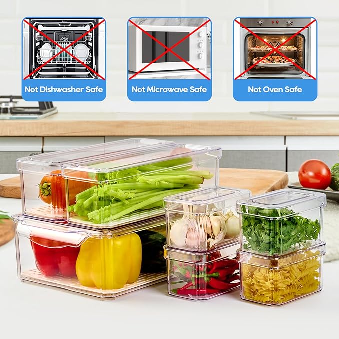 JollyPack Fridge Organizers, Refrigerator Organizer Bins with Lids, 14 Pack | BPA Free, Stackable Fruit Storage Containers, Great for Fridge, Vegetables, Food and Drinks